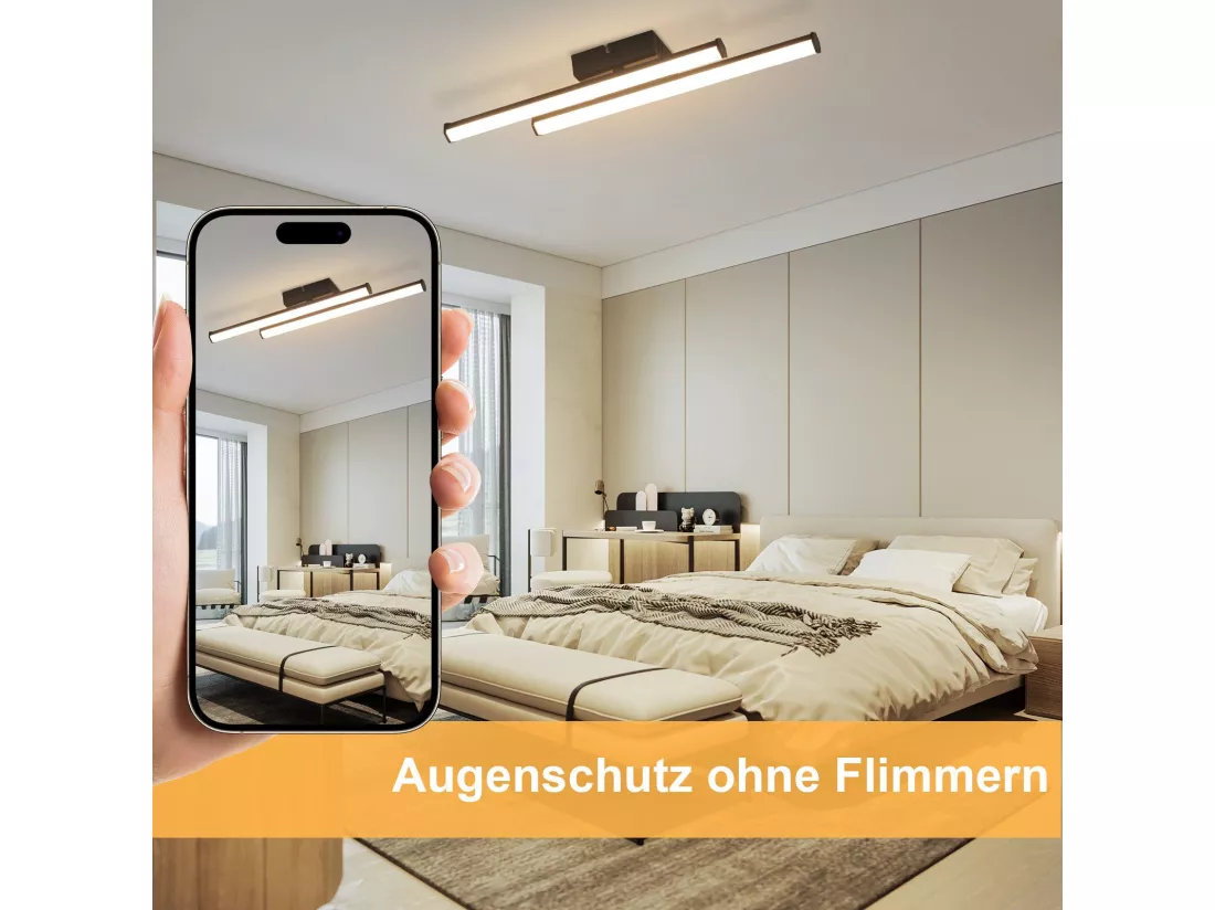 NETTLIFE Plafonnier LED salon moderne noir 24W 3000K blanc chaud chambre LED intégré en permanence
