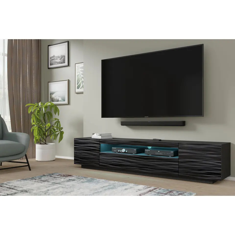 AURA TV-meubel 200 cm universeel sahara zwart   LED