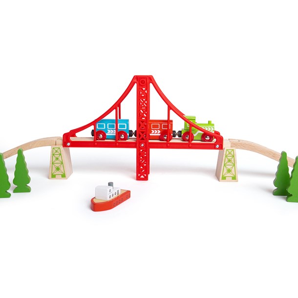 Pont suspendu double en bois