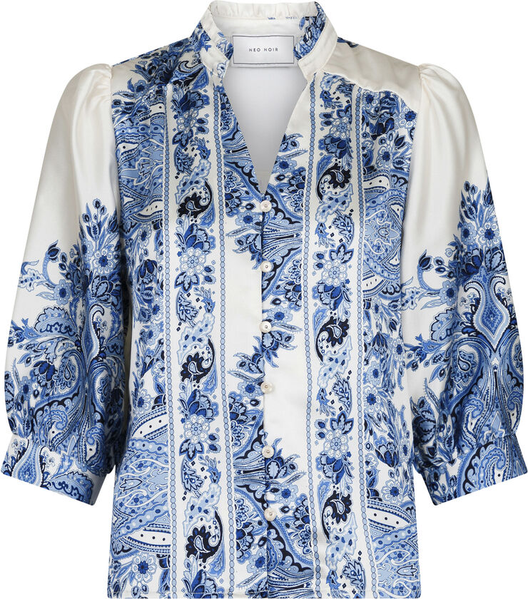 Neo Noir Roselle Paisley Border Blouse Bright blue