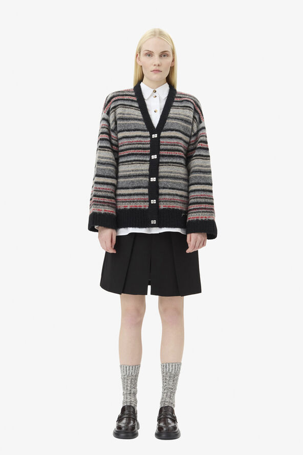 Ganni Soft Wool Stripe Boxy Cardigan Phantom