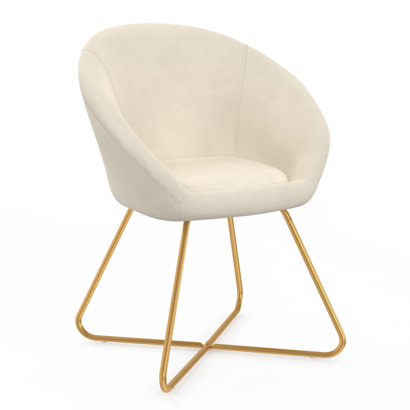 Fauteuil rond ANGELINA beige en velours pieds croisés dorés
