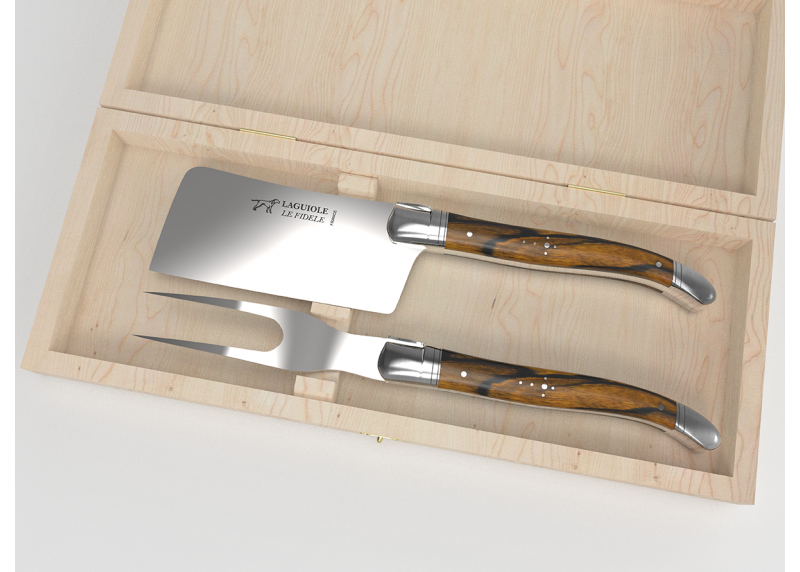 Service à fromage Laguiole avec un manche en bois d'ébène royal et mitres en acier inoxydable
