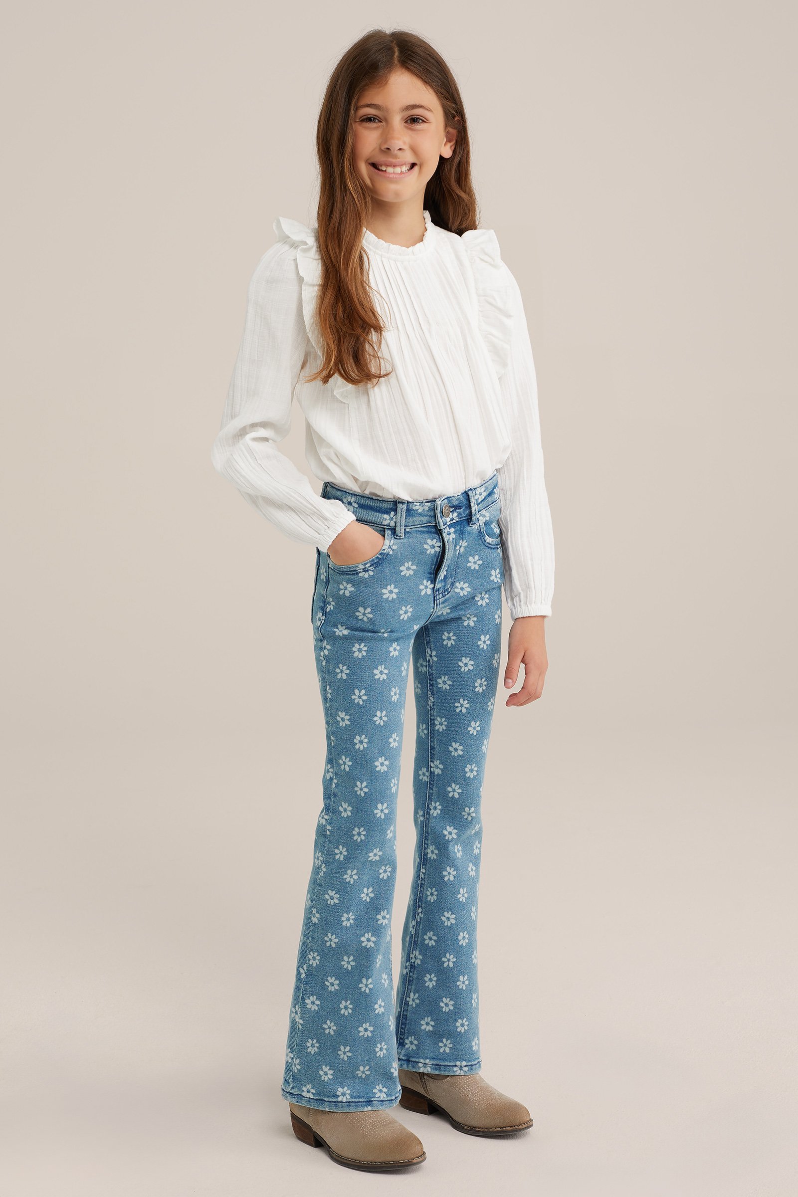 Meisjes flared jeans met dessin Blue Ridge Lichtblauw