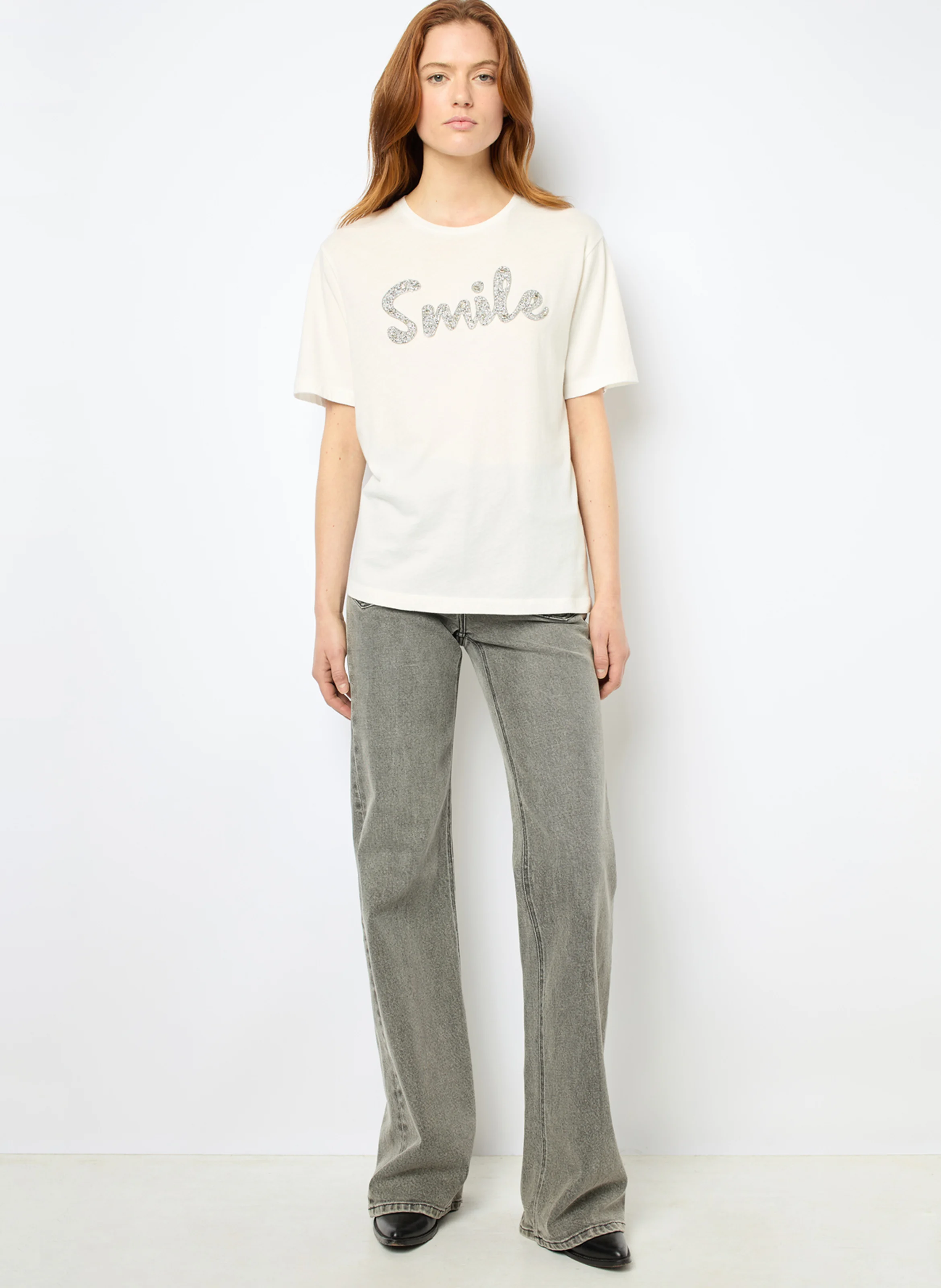 AZEL - Tee-shirt col rond droit en coton | Blanc