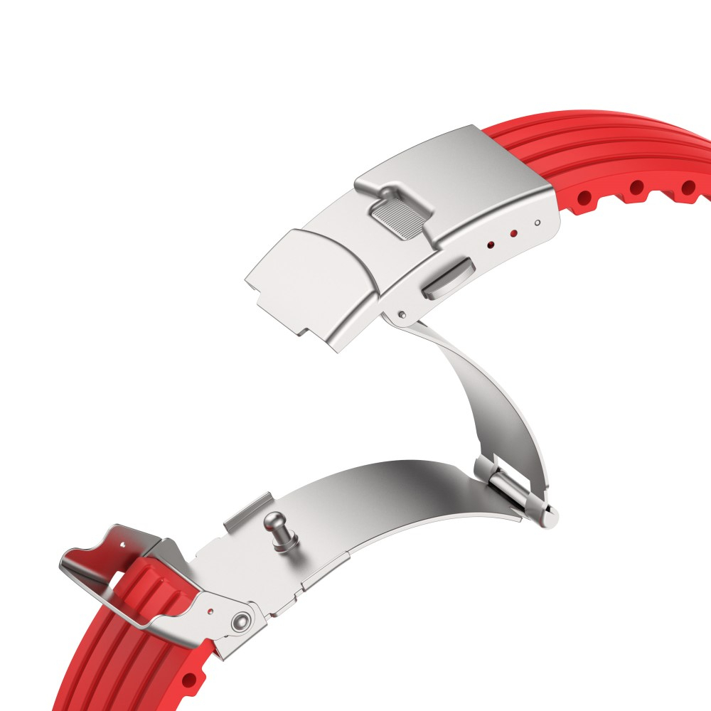 Apple Watch (49/46/45/44 mm) Ersatz Silikon Sport Armband mit Faltschliesse (Gelenkumfang: 180-220mm) - Rot
