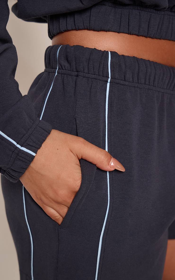 Bleu Marine Short Molleton Interlock Détail Passepoil