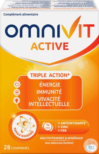 Omnivit Active Multivitamine Pour Énergie/Immunité/Concentration Mentale 28 Comprimés