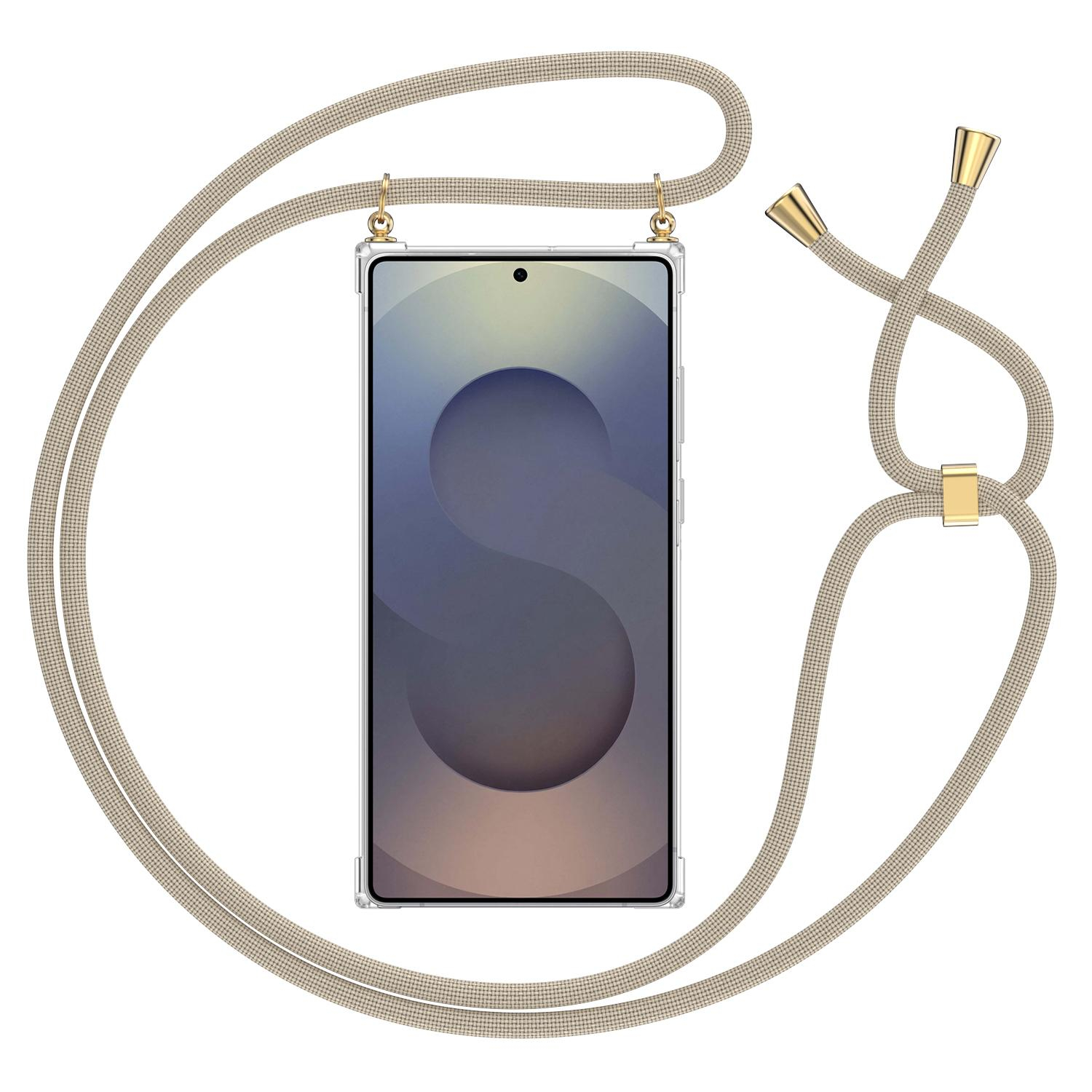 Samsung Galaxy S25 Ultra Necklace Gummi Hülle Air Cushion Fallschutz   Handykette (150cm) - Beige / Gold