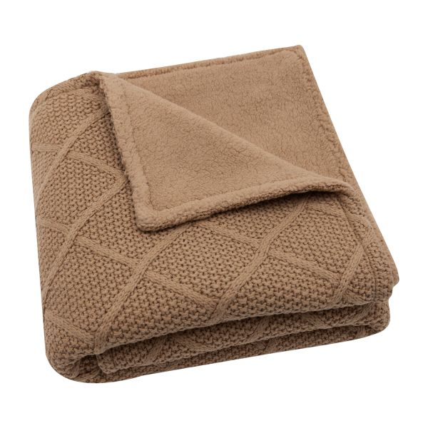 Jollein Check Knit Wiegdeken 75 x 100 cm - Biscuit / Teddy Fleece