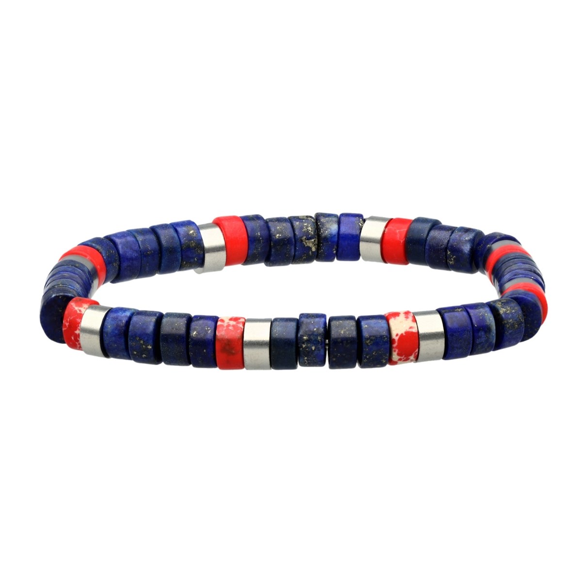 Bracelet Acier Perles Heishi 6mm Pierre Lapis Et Jaspe Rouge-Small-16cm