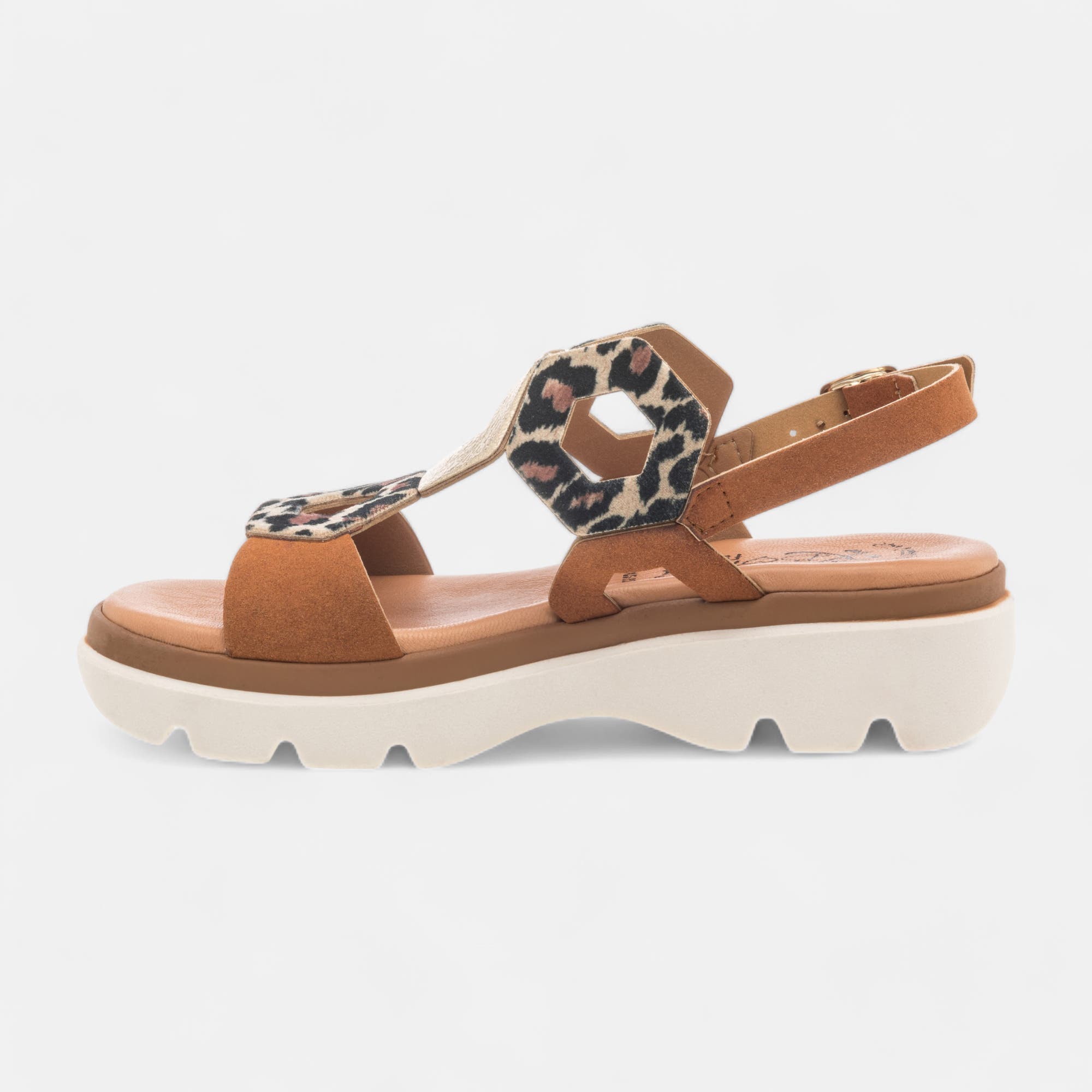 Nu-pieds à talon compensé Femme en cuir cognac