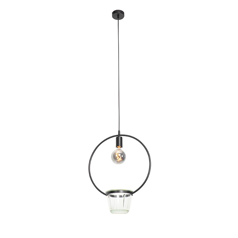 Moderne hanglamp zwart met glas rond - Roslini