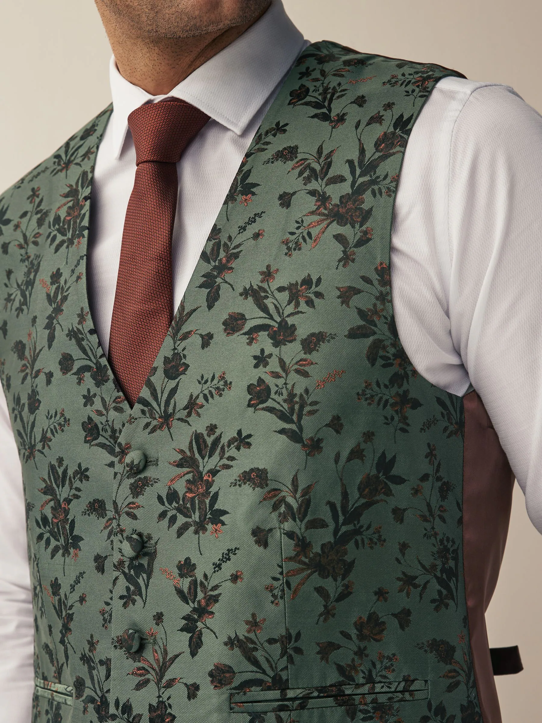 Bosgroen met bloemenprint - Regular fit gilet voor speciale gelegenheden