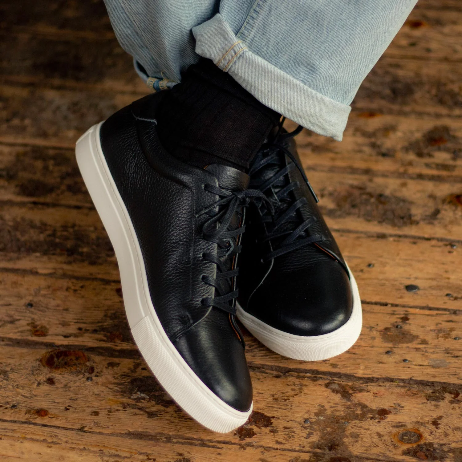Kooper-Sneakers / Basket en cuir grainé noir