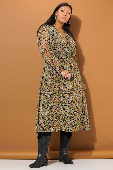 Midikleid, Flower-Minimal, A-Line, elastische Taille