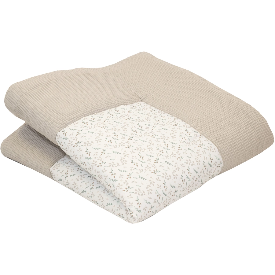 ULLENBOOM Krabbeldecke & Laufgittereinlage Waffel Motiv Floral Sand 140 x 140 cm