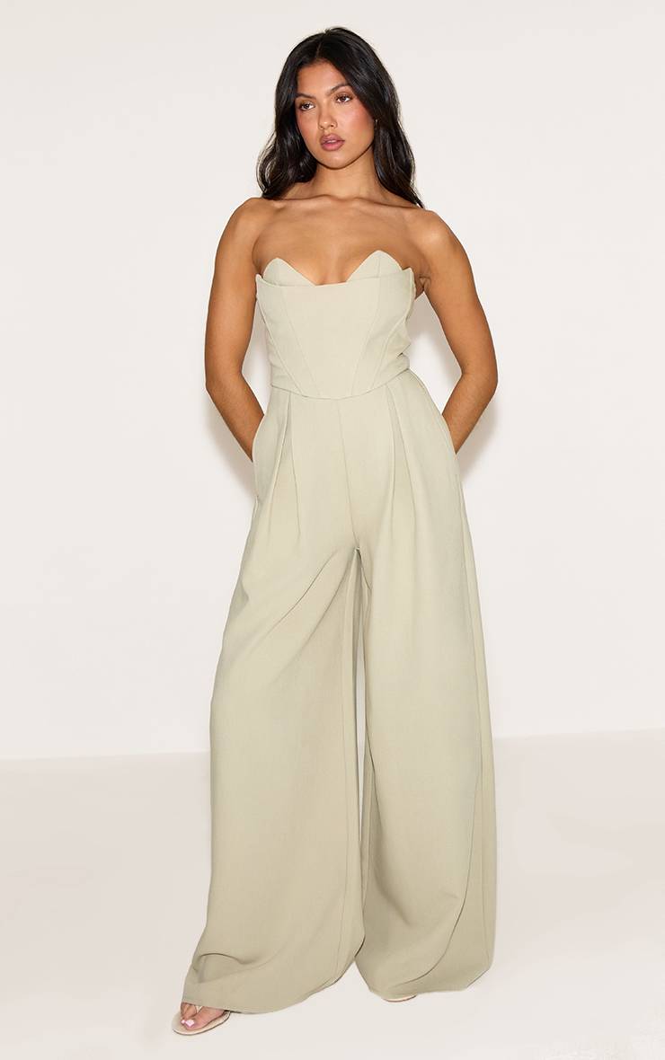 Vert Sauge Combinaison Pantalon Large Ajustée PLT Label Avec Détail Bustier Corset