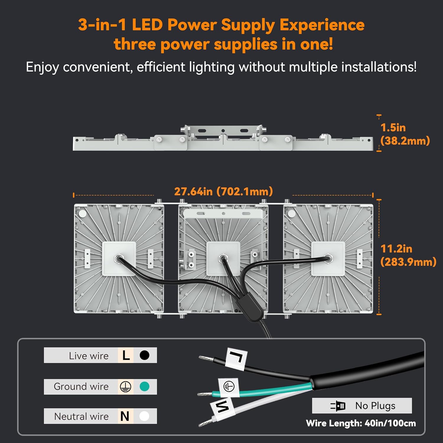 SOLLA-2025 Lite 480W LED Außenflutlicht, 48000LM, 6000K Tageslichtweiß IP66 Wasserdicht, 3 Köpfe Verstellbares Außen-Sicherheitsbeleuchtung für Parkplätze, Höfe, Spielfeld-Grau