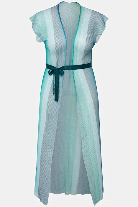 Kaftan, Glitzermesh, Streifen, offene Form, Halbarm