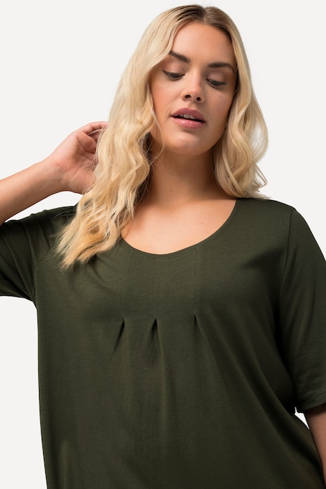 T-Shirt, Zierfalten, A-Linie, Rundhals, Halbarm, Modal