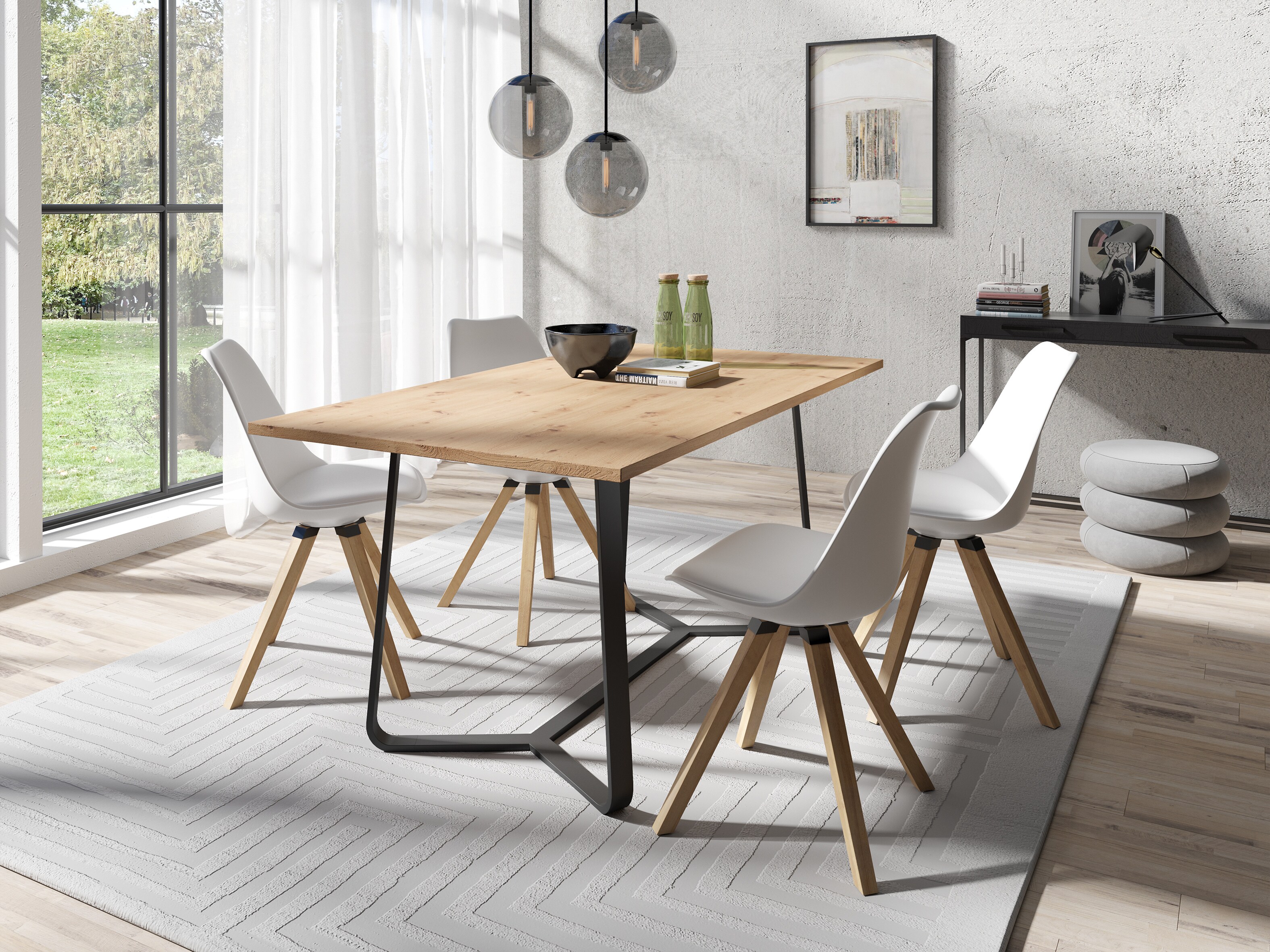 byLIVING Esszimmerstuhl KIRA, 2-er Set, Kunstleder weiß, Gestell Eiche-Optik