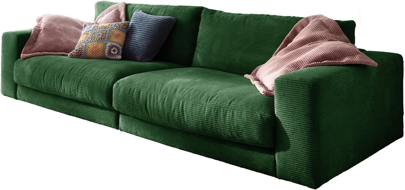KAWOLA Big Sofa Megasofa 3-Sitzer Madeline - Sofa Wohnzimmer Couch Smaragd Cord, 3-Sitzer Komfortable und Moderne Couch