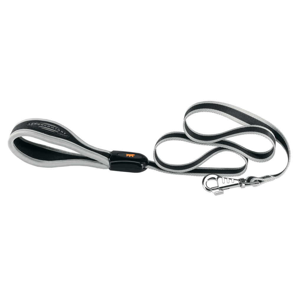 Ferplast laisse pour chiens en nylon ergocomfort g15/120, poignée ergonomique, rembourrage souple, 15 mm x l 120 cm argent