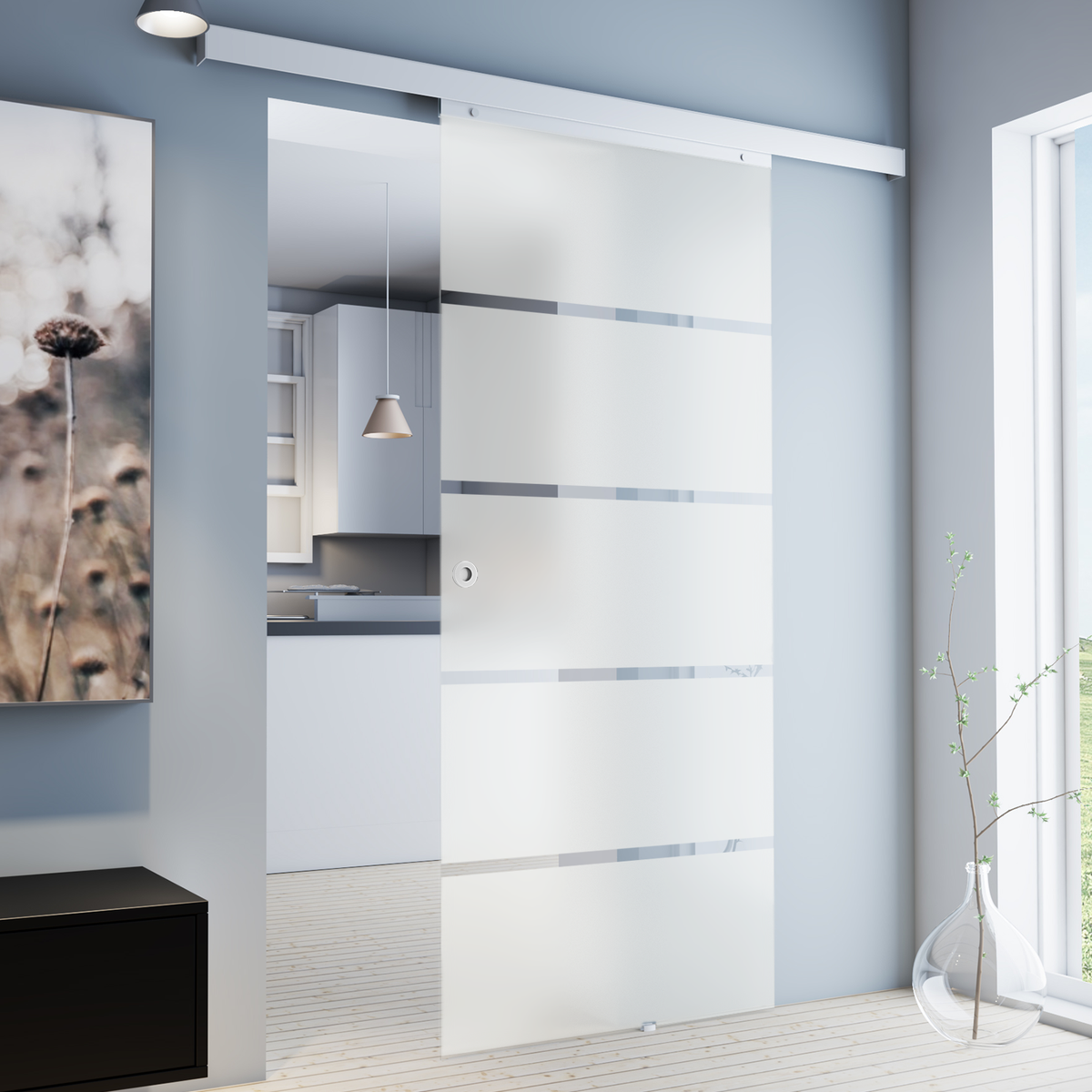 Schuifdeur met blokstrepen, 1025x2200 mm, voor binnendeuren - verzonken handgreep
