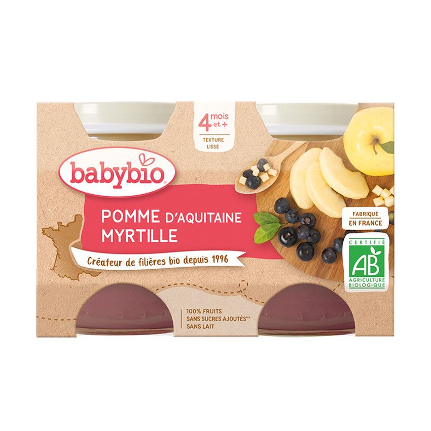 Petit pot pomme myrtille bio - 2x130g - Doré
