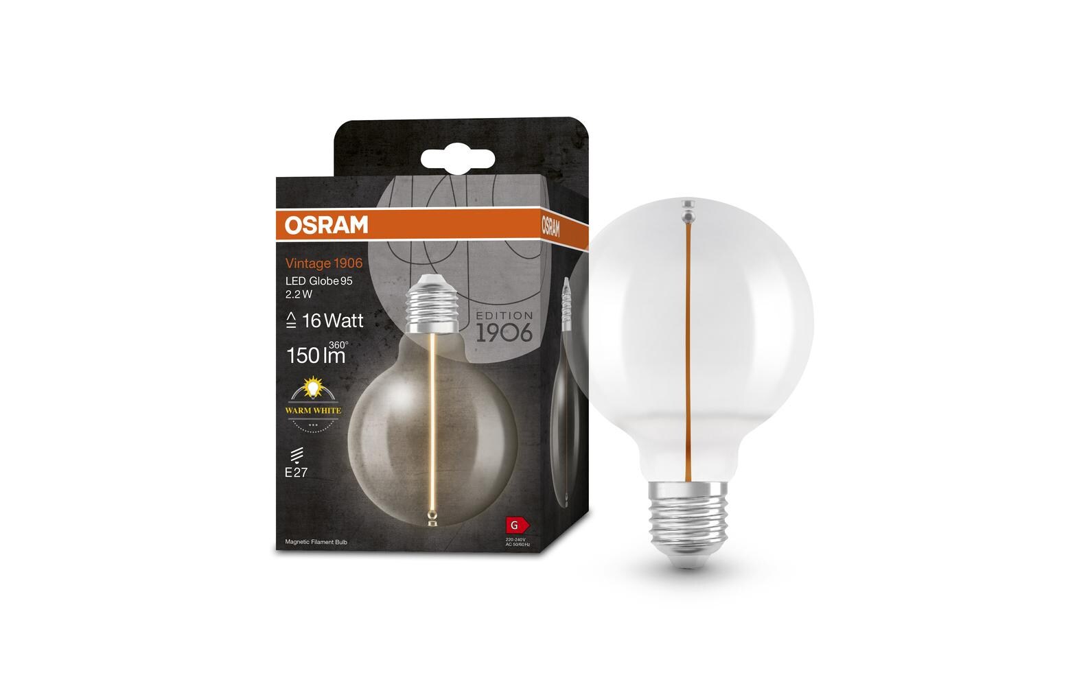 Vintage 1906 LED CLASSIC A 2.2W, E27, WarmweissLED-Lampen, klassische dekorative Lampen mit innovativer LED-«Gluewendel-Magnet»-Technologie