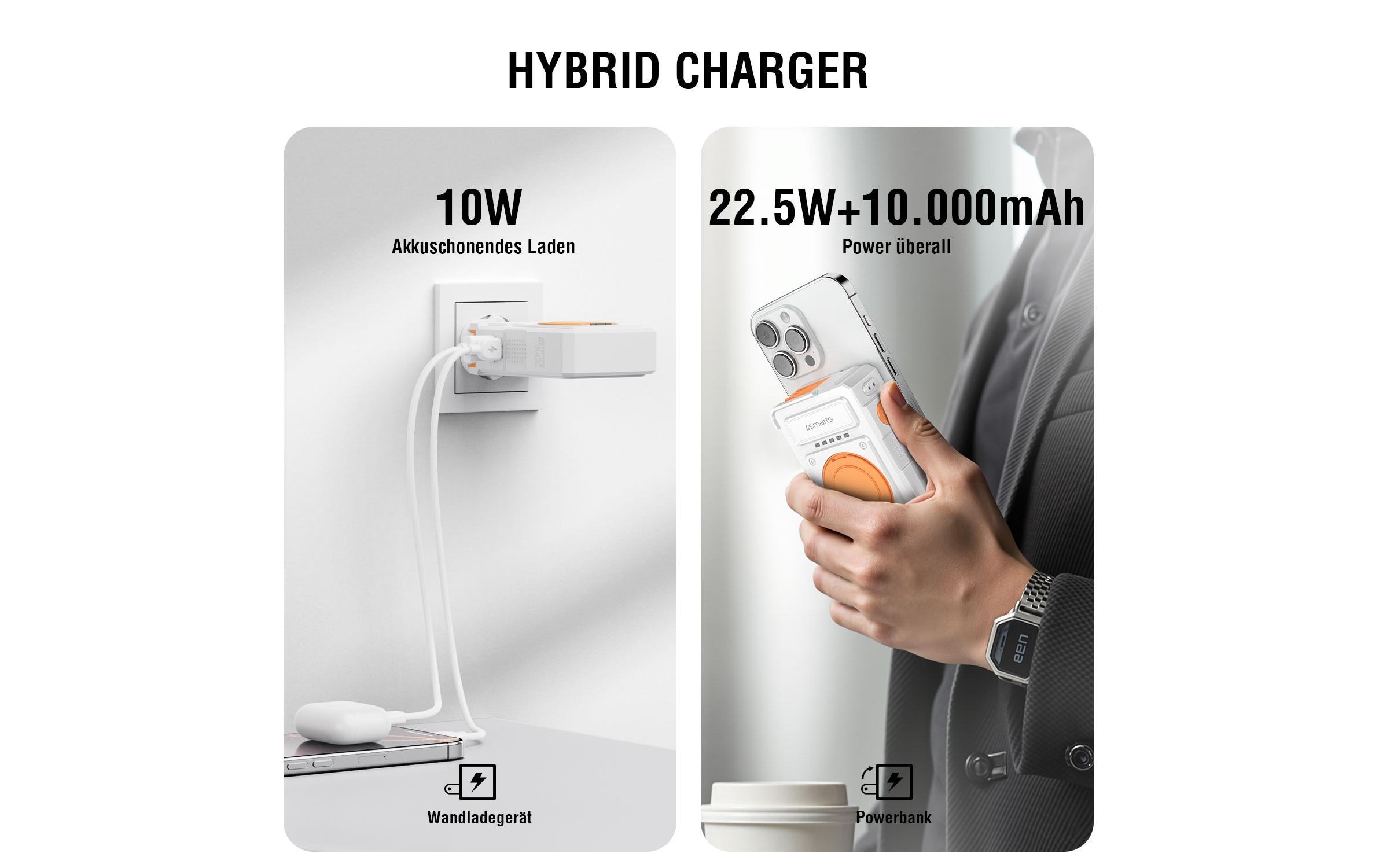 Powerbank 6in1 Hybrid Charger 10000 mAhKabelloses Ladegerät mit Multi-Ladefunktion