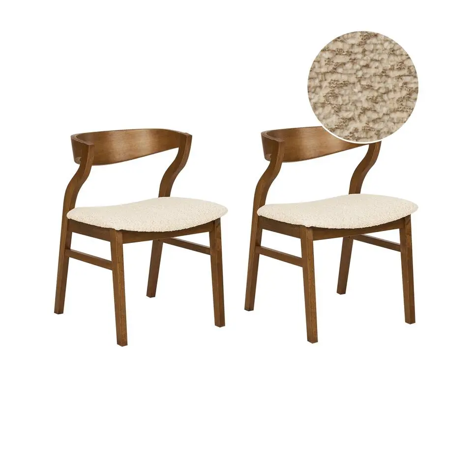 YUBA - Eetkamerstoel set van 2 - Donkerhout/Beige - Bouclé