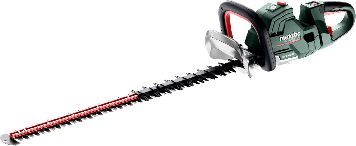 metabo Akku Heckenschere HS 18 LTX BL 75-18V, 75 cm Schnittlänge, 3400/min Schnittzahl - Bürstenlos, kraftvoll, leicht, ergonomisch, präziser Rückschnitt und lange Laufzeit - Für große Heckenflächen