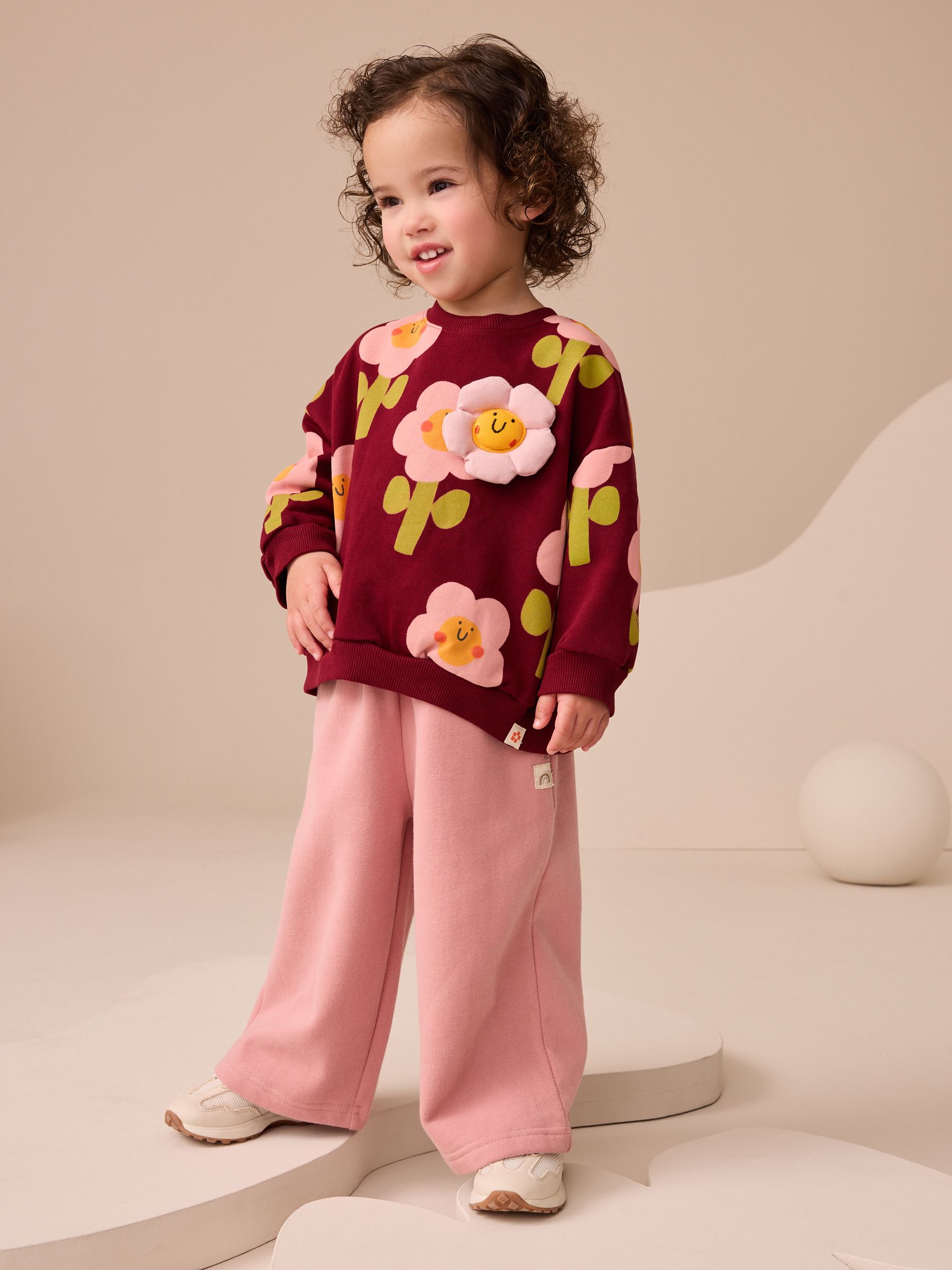 Bordeauxrode Smiley Bloemenprint - Sweatshirt met ronde hals (3 mnd-7 jr)