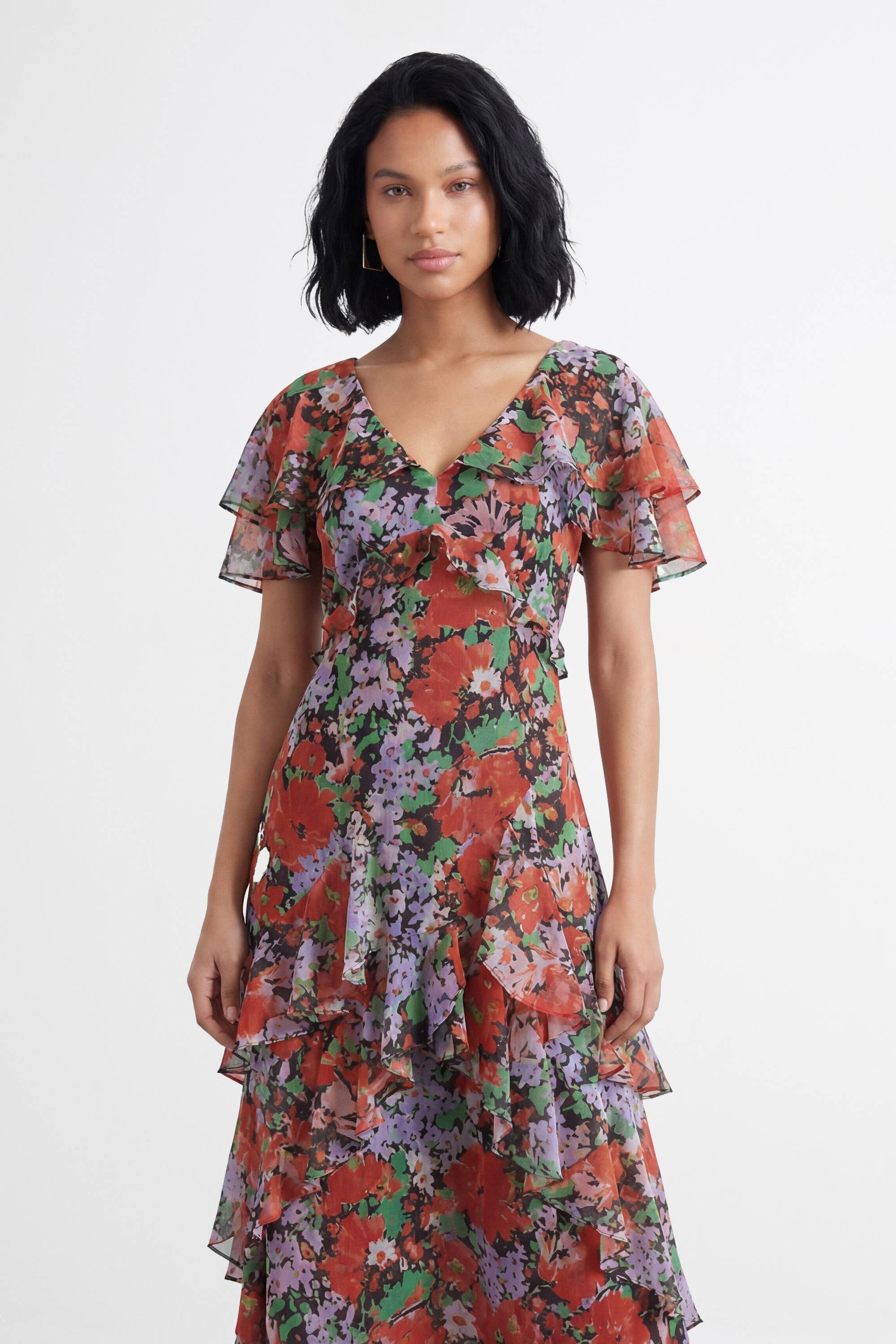 Warehouse Robe Maxi À Imprimé Fleuri Avec Volants Et Manches Papillon Petite