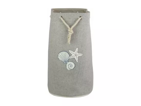 Panier à linge pliant en tissu gris corde et motifs coquillages - BAG