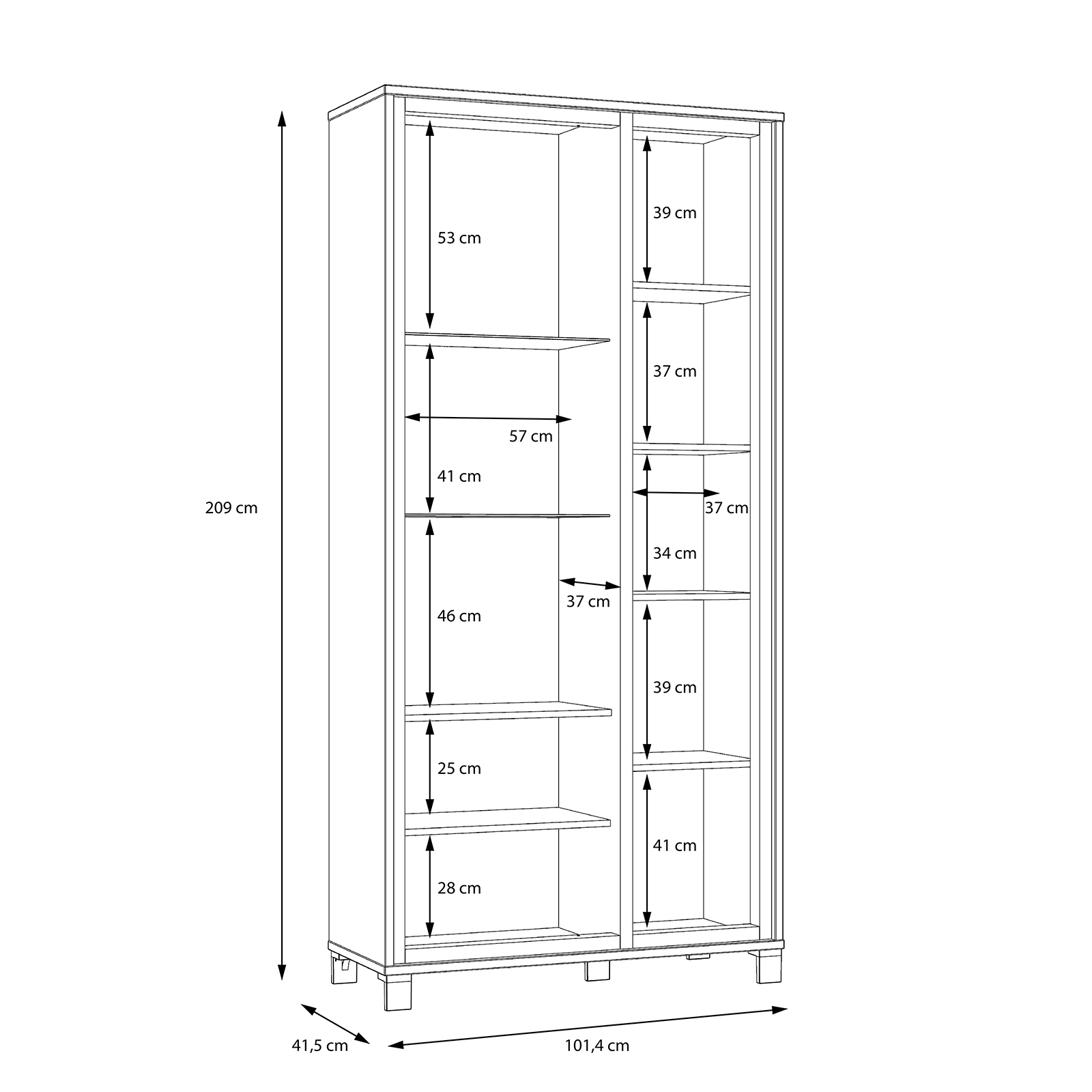Vitrine - Artisan Eiche-Schwarzeiche - 209 cm hoch