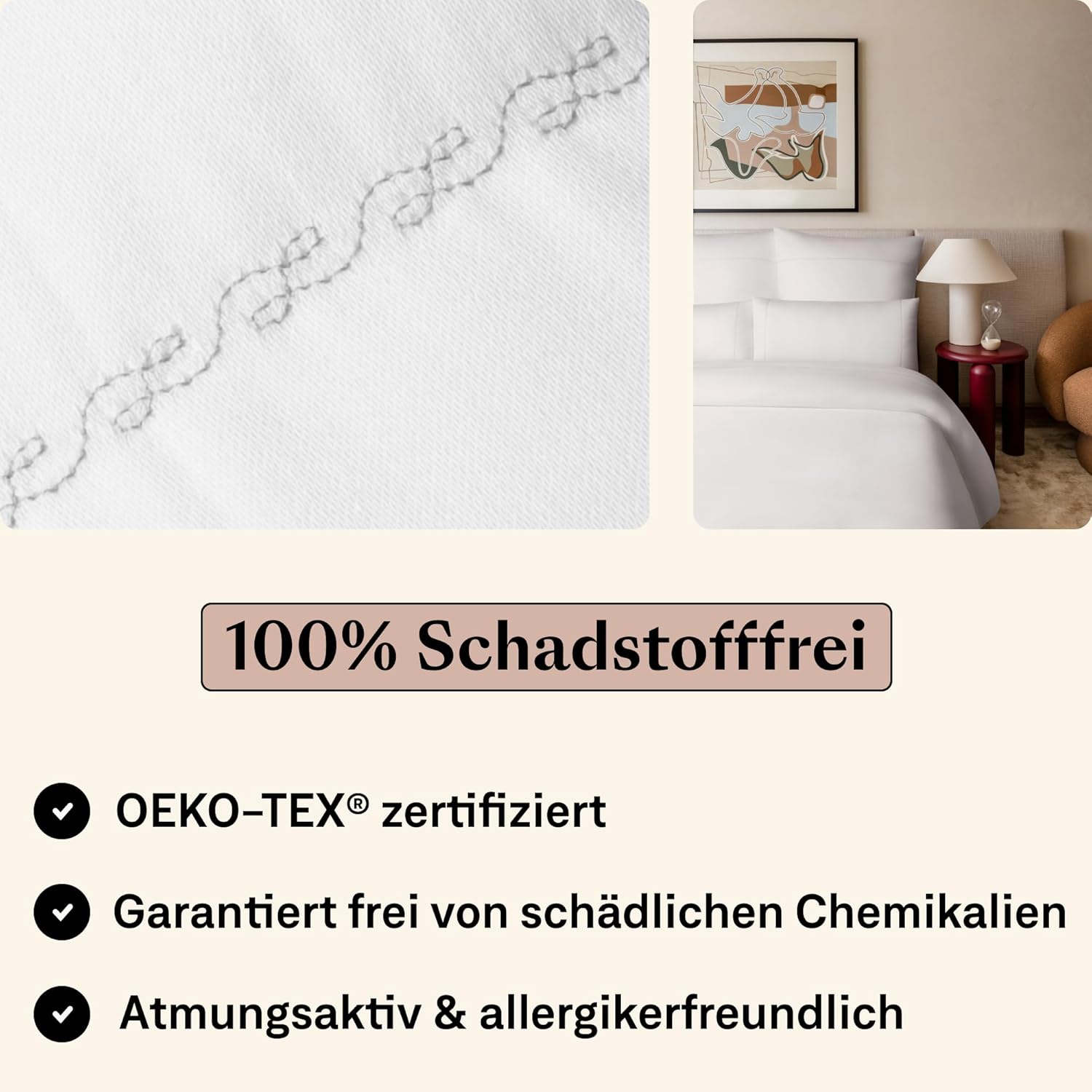 Mako Satin Bettwäsche 155 x 220 Weiß mit Stickerei| Bettwäsche Set 155x220| inkl. Kissenbezug 40x80| Hotelbettwäsche einfarbig| weich & hochwertig|LUMI