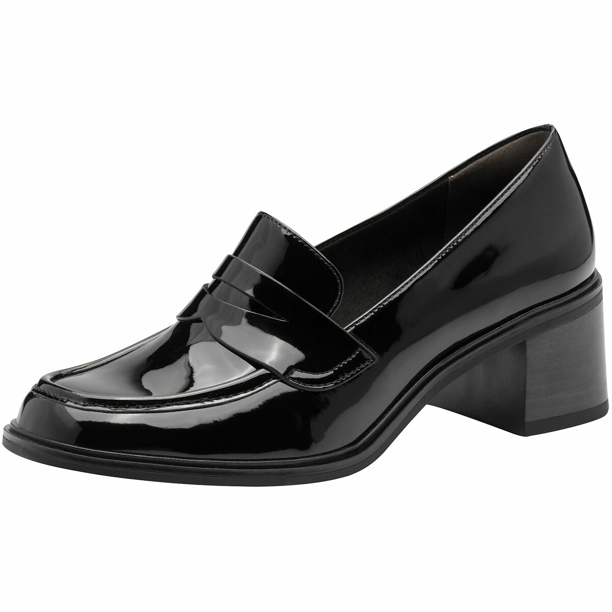 TAMARIS<br>Mocassins de salto alto em couro envernizado