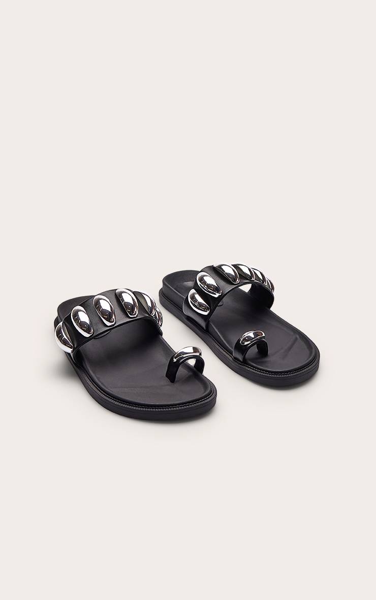 Noir Sandales À Semelle Intérieure Avec Détail Garniture Argentée En Synthétiquecuir