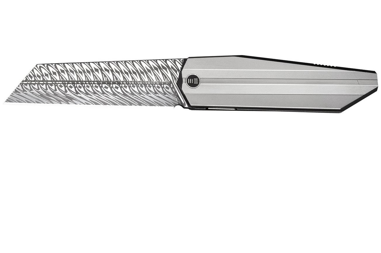 WE Knife Collinear WE22034D-DS1 Fafnir Damasteel, Polished Bead, Blasted & Satin Titanium, zakmes