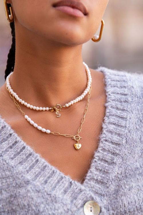 Schakelketting met parels & hartje