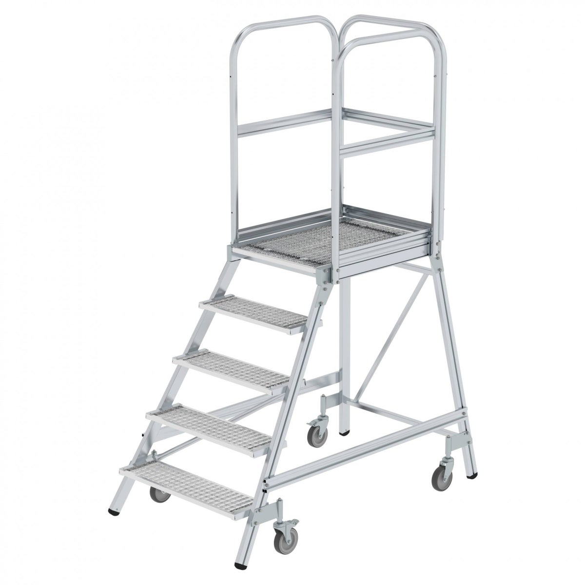 Munk mobiele platformladder met stalen rooster, 5 treden