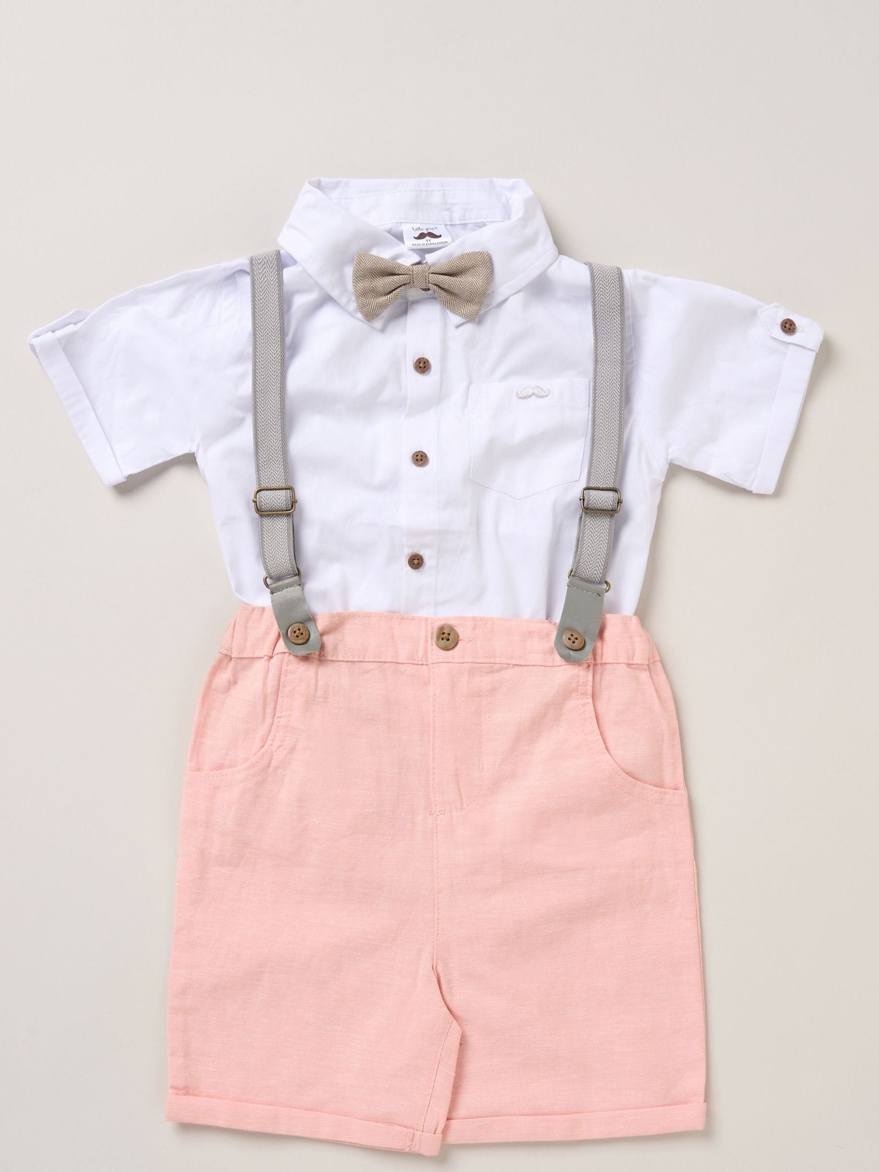 Roze - Little Gent Shirt Shorts and Braces Outfit Set
