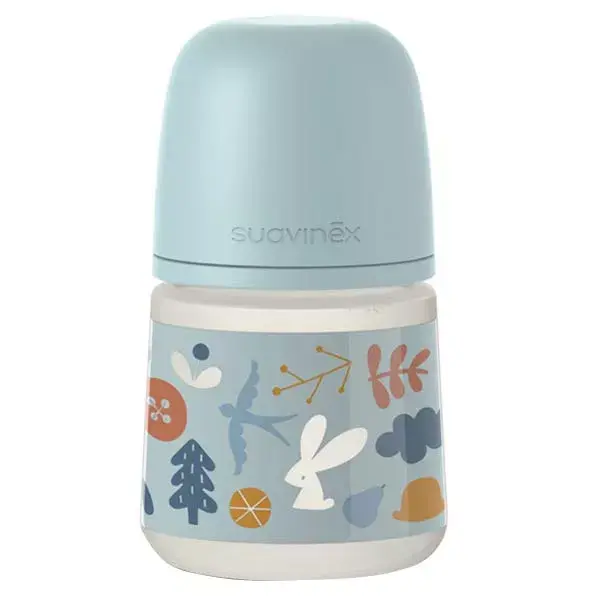 Mamadeira Suavinex SX Pro S Into The Forest com bico simétrico, azul claro, 150ml