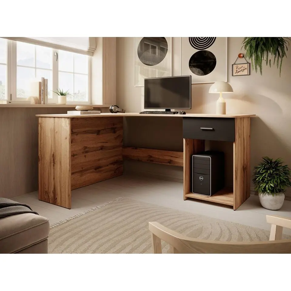 Meubella - Bureau Ciudad - Eiken - Zwart - 155 cm