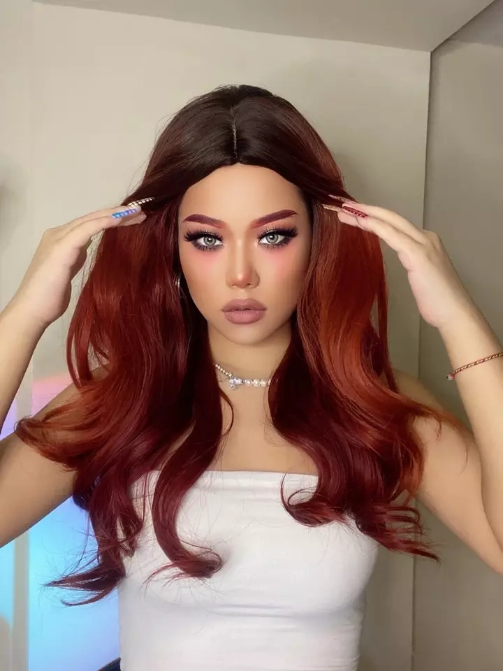 (70cm) Lange Kunsthaar Perücke Synthetic Wig Perücke mit verstellbarer Kappe - Rot
