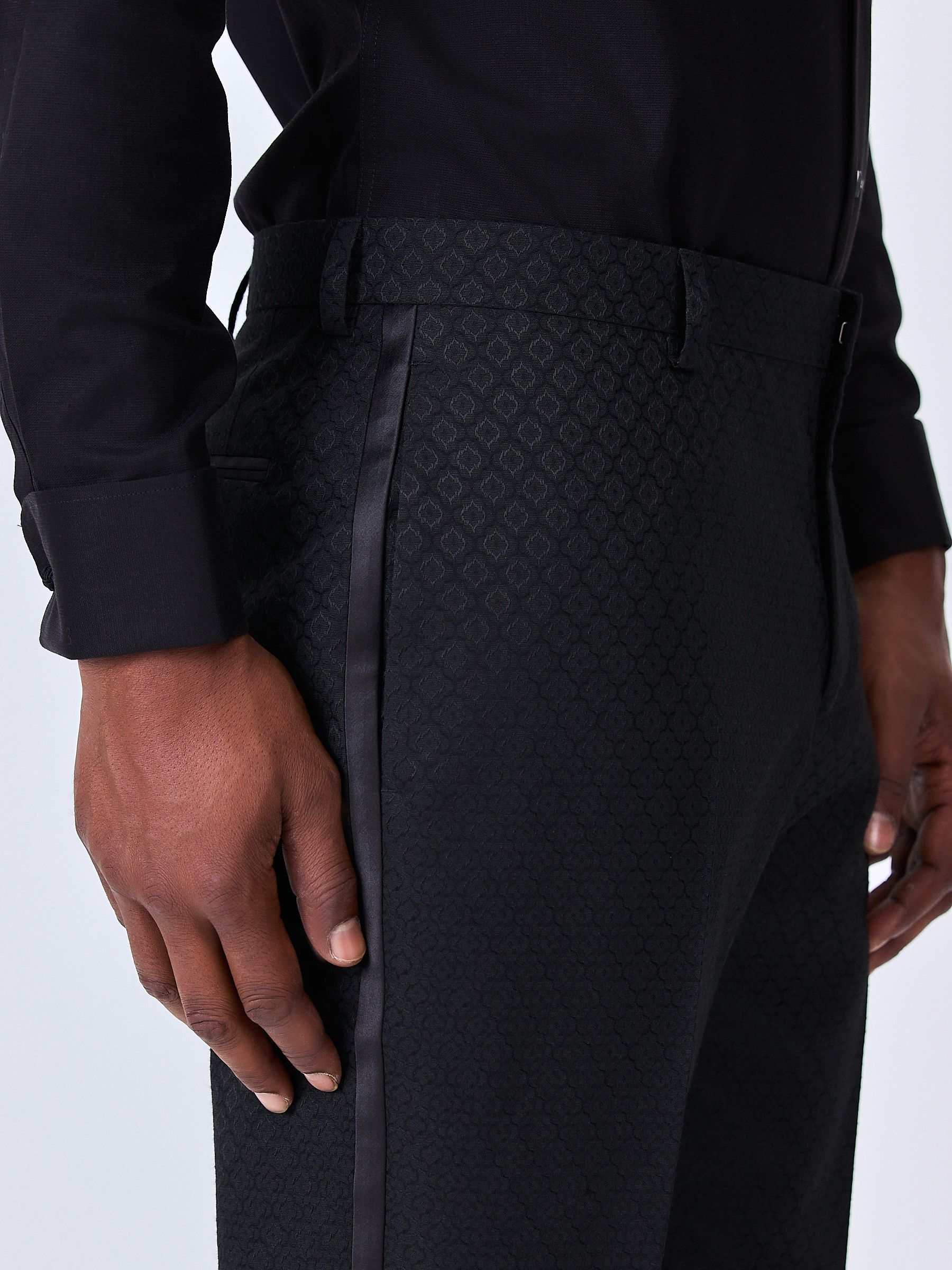 Zwart - Slim Fit Jacquard Suit Trousers