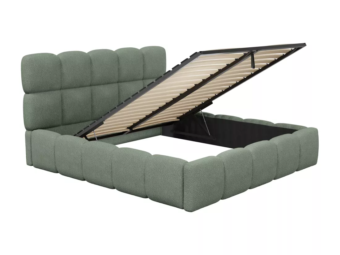 Lit coffre 140 x 190 cm - Tissu bouclette - Vert amande - DAMADO de Pascal Morabito